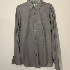 Calvin Klein Mens Size Medium‎ Grey Long-Sleeve Button-Up Dress Shirt